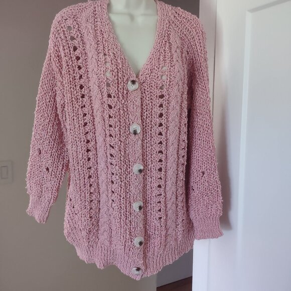 ADORA Sweaters - Adora Oversized Dusty Pink Rose Open Knit Cardigan Sweater Size S/M